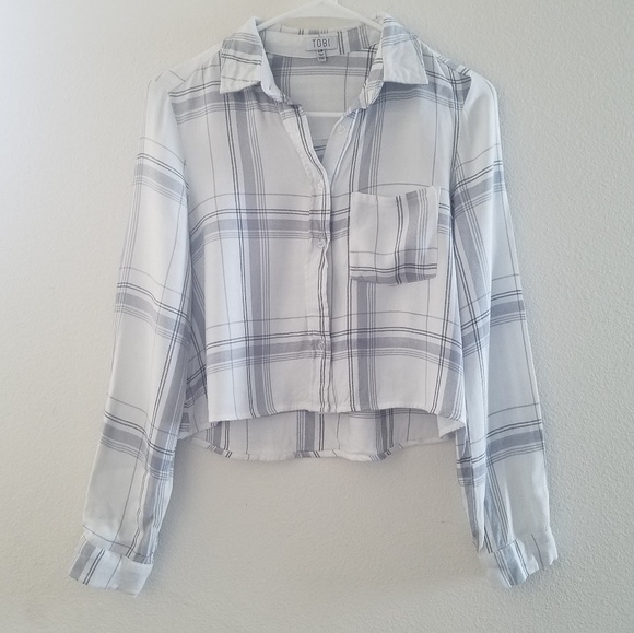 Tobi Tops - Tobi Plaid High Low Crop Top S